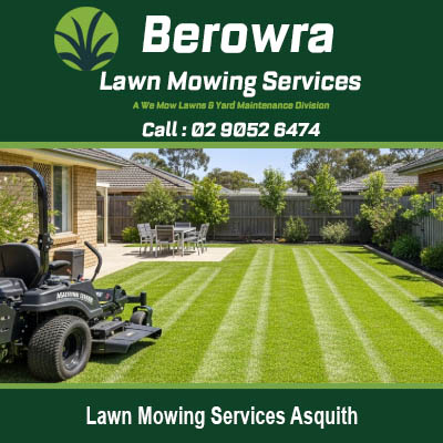 Professional lawn mowing services in Asquith NSW showing expert gardener maintaining residential grass and gardens
