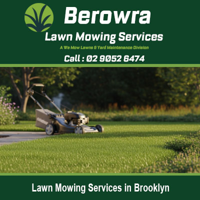 Professional lawn mowing services in Brooklyn NSW showing property grass maintenance and garden care